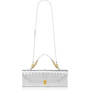 🆕Women’s Silver Evening Handbag Crossbody Purse Wallet with Orange Gift Bag